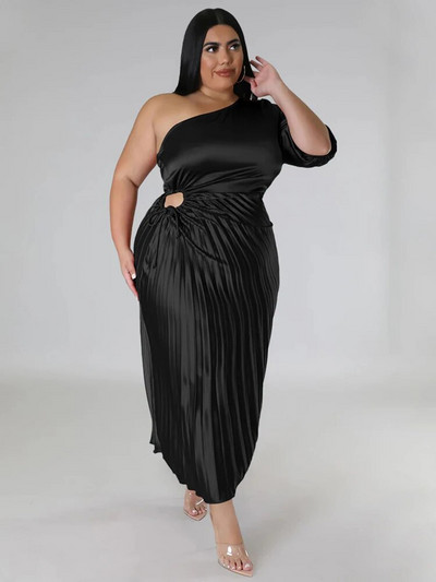 Ühepoolne õlakleit Naiste plisseeritud seksikad pikad kleidid Pehmed luksuslikud elegantsed 5xl suuremad naiste kleidid hulgimüük Dropshipping