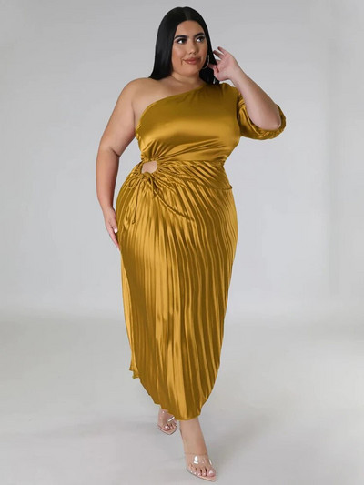 Ühepoolne õlakleit Naiste plisseeritud seksikad pikad kleidid Pehmed luksuslikud elegantsed 5xl suuremad naiste kleidid hulgimüük Dropshipping