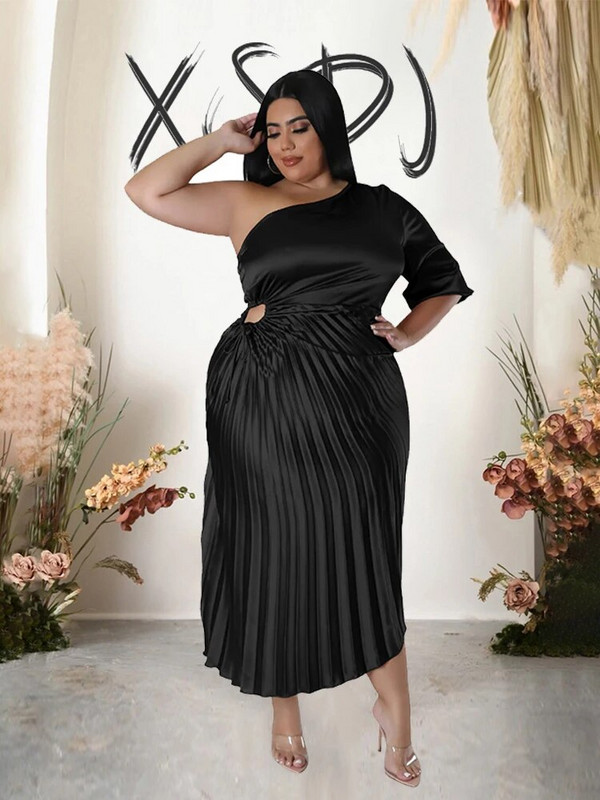 Ühepoolne õlakleit Naiste plisseeritud seksikad pikad kleidid Pehmed luksuslikud elegantsed 5xl suuremad naiste kleidid hulgimüük Dropshipping