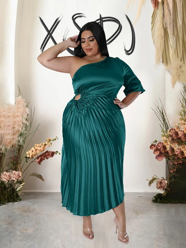 Ühepoolne õlakleit Naiste plisseeritud seksikad pikad kleidid Pehmed luksuslikud elegantsed 5xl suuremad naiste kleidid hulgimüük Dropshipping