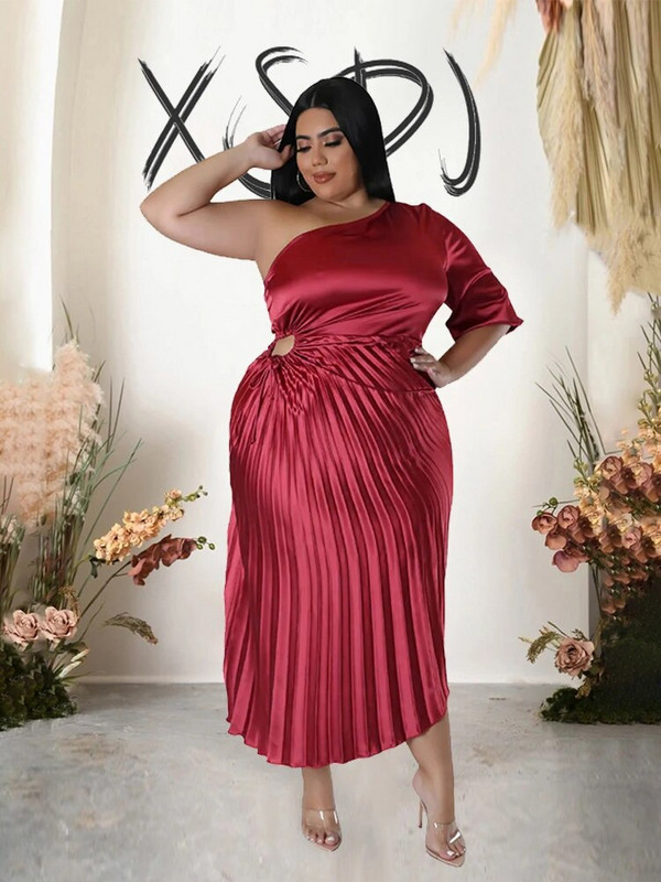 Ühepoolne õlakleit Naiste plisseeritud seksikad pikad kleidid Pehmed luksuslikud elegantsed 5xl suuremad naiste kleidid hulgimüük Dropshipping