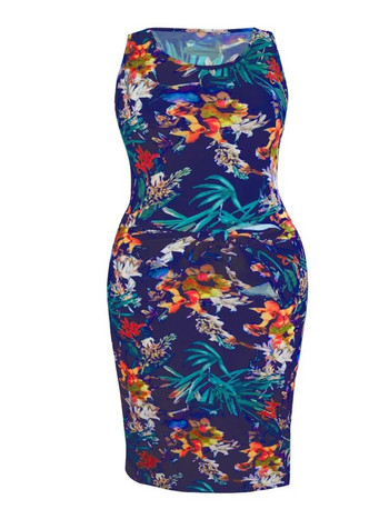 Καλοκαιρινό φόρεμα με χαμηλό λαιμό LW Plus Size Floral τύπωμα Bodycon Φόρεμα Cami Αμάνικο φανελάκι Bodycon Mini Club Φόρεμα