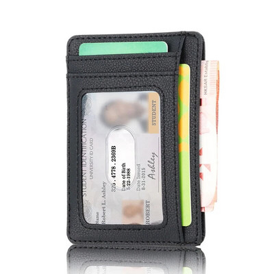 Нов мъжки кожен портфейл, блокиращ RFID, тънък държач за кредитна карта, бизнес мъжка преносима мини чанта за пътуване за мъж