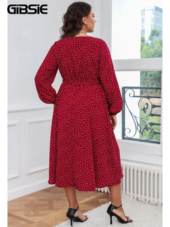 GIBSIE Plus Size Polka Dot Ζώνη Φόρεμα 4xl 3xl Γυναικεία Άνοιξη Καλοκαίρι Boho A-line Split Μακριά φορέματα Holiday Sexy Vestidos