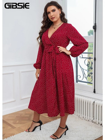 GIBSIE Plus Size Polka Dot Ζώνη Φόρεμα 4xl 3xl Γυναικεία Άνοιξη Καλοκαίρι Boho A-line Split Μακριά φορέματα Holiday Sexy Vestidos