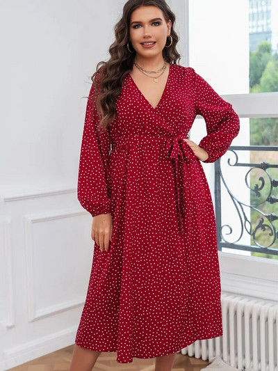 GIBSIE Plus Size Polka Dot Ζώνη Φόρεμα 4xl 3xl Γυναικεία Άνοιξη Καλοκαίρι Boho A-line Split Μακριά φορέματα Holiday Sexy Vestidos