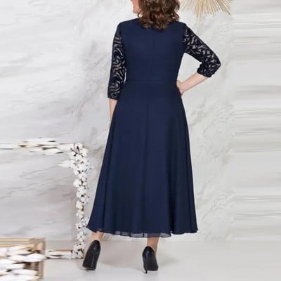 Rochie de seară mărime mare, cu talie înaltă, broderie, dantelă, șifon, tiv fluid, mozaic, rochie lungă