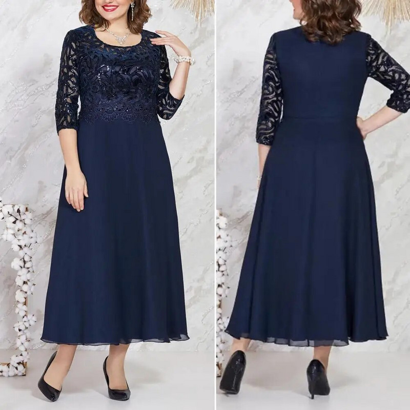 Večernja haljina veće veličine, duga haljina A-kroja visokog struka s vezom od čipke i šifona s lepršavim rubom