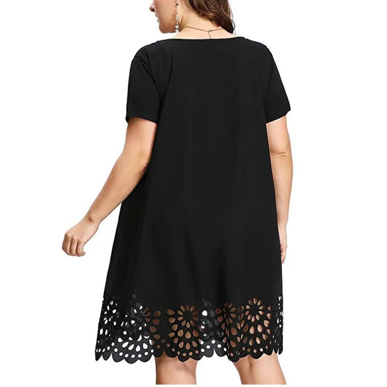 Didelio dydžio moteriška suknelė Seksuali nėriniuota, vientisa trumpomis rankovėmis O formos iškirpte, laisvalaikio suknelė Bohemiška paplūdimio atostogų laisva vasaros mini suknelė