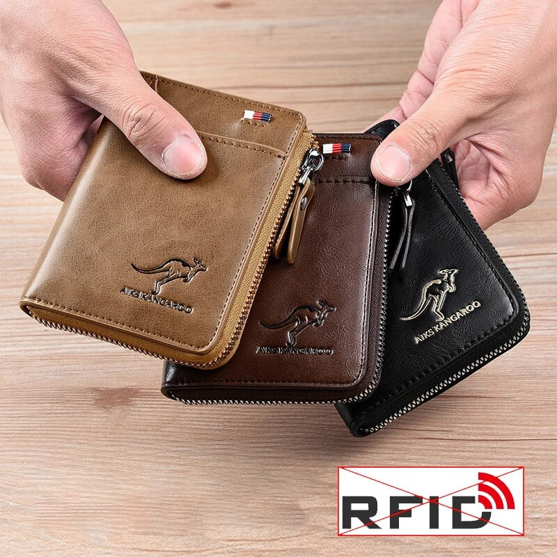 Vyriškos piniginės odinės vizitinių kortelių laikiklis užtrauktuku piniginė Prabangios piniginės vyrams RFID apsauga piniginės Carteira Masculina Luxury