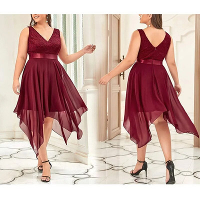 Κομψά βραδινά φορέματα για γυναίκες 2023 δαντέλα συνονθύλευμα σιφόν ψηλόμεση σέξι αμάνικο φόρεμα χορού