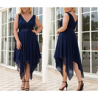 Κομψά βραδινά φορέματα για γυναίκες 2023 δαντέλα συνονθύλευμα σιφόν ψηλόμεση σέξι αμάνικο φόρεμα χορού