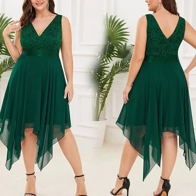 Κομψά βραδινά φορέματα για γυναίκες 2023 δαντέλα συνονθύλευμα σιφόν ψηλόμεση σέξι αμάνικο φόρεμα χορού