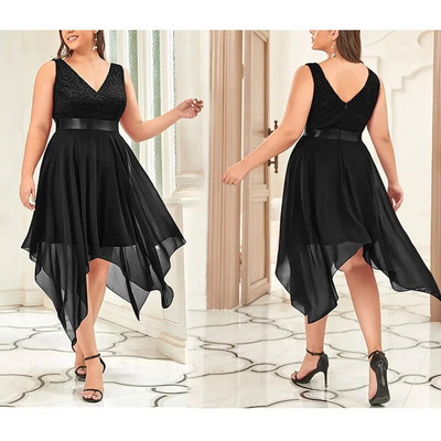 Κομψά βραδινά φορέματα για γυναίκες 2023 δαντέλα συνονθύλευμα σιφόν ψηλόμεση σέξι αμάνικο φόρεμα χορού