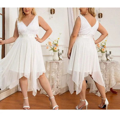 Κομψά βραδινά φορέματα για γυναίκες 2023 δαντέλα συνονθύλευμα σιφόν ψηλόμεση σέξι αμάνικο φόρεμα χορού