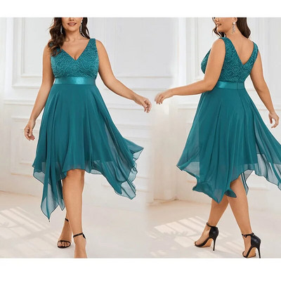 Κομψά βραδινά φορέματα για γυναίκες 2023 δαντέλα συνονθύλευμα σιφόν ψηλόμεση σέξι αμάνικο φόρεμα χορού