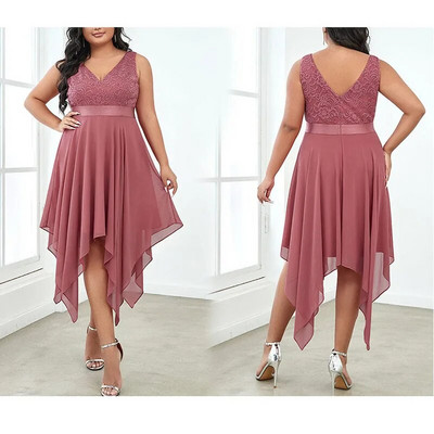 Κομψά βραδινά φορέματα για γυναίκες 2023 δαντέλα συνονθύλευμα σιφόν ψηλόμεση σέξι αμάνικο φόρεμα χορού