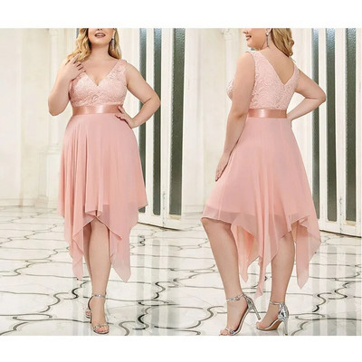 Κομψά βραδινά φορέματα για γυναίκες 2023 δαντέλα συνονθύλευμα σιφόν ψηλόμεση σέξι αμάνικο φόρεμα χορού