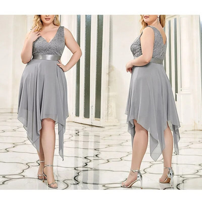 Κομψά βραδινά φορέματα για γυναίκες 2023 δαντέλα συνονθύλευμα σιφόν ψηλόμεση σέξι αμάνικο φόρεμα χορού