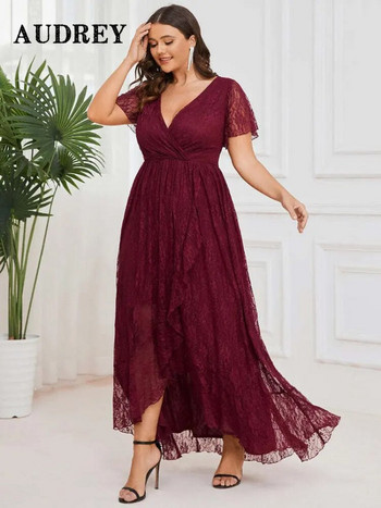 Fashion Plus Size Δαντελένιο φόρεμα για γυναίκες Κομψά σέξι βραδινά φορέματα για πάρτι με λαιμόκοψη V Long Luxury Vestidos De Verano Mujer Summer