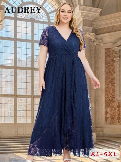 Modna čipkasta haljina veće veličine za žene Elegantne seksi večernje haljine s V-izrezom Duge luksuzne haljine za ljeto, Vestidos De Verano Mujer