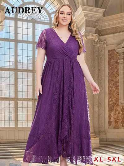 Modna čipkasta haljina veće veličine za žene Elegantne seksi večernje haljine s V-izrezom Duge luksuzne haljine za ljeto, Vestidos De Verano Mujer