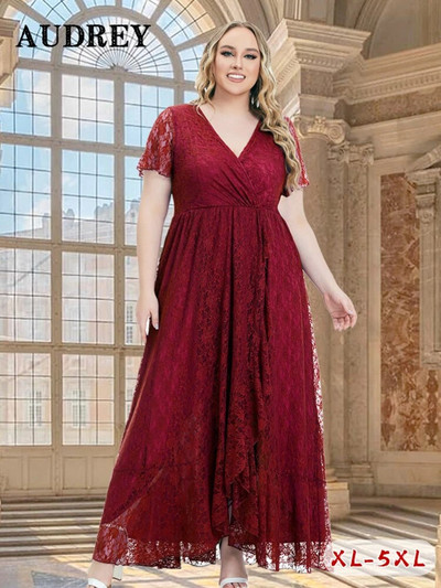 Modna čipkasta haljina veće veličine za žene Elegantne seksi večernje haljine s V-izrezom Duge luksuzne haljine za ljeto, Vestidos De Verano Mujer