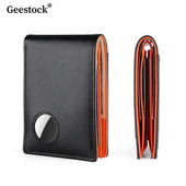 Geestock Airtag Wallet Men Retro minimalistinis Rfid blokuojantis piniginės kortelių laikiklis Verslo mikropluošto sintetinės odos plona piniginė