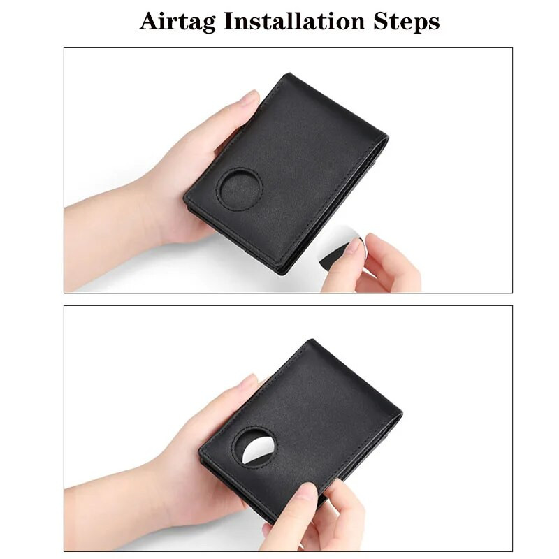 Geestock Airtag Wallet Men Retro minimalistinis Rfid blokuojantis piniginės kortelių laikiklis Verslo mikropluošto sintetinės odos plona piniginė