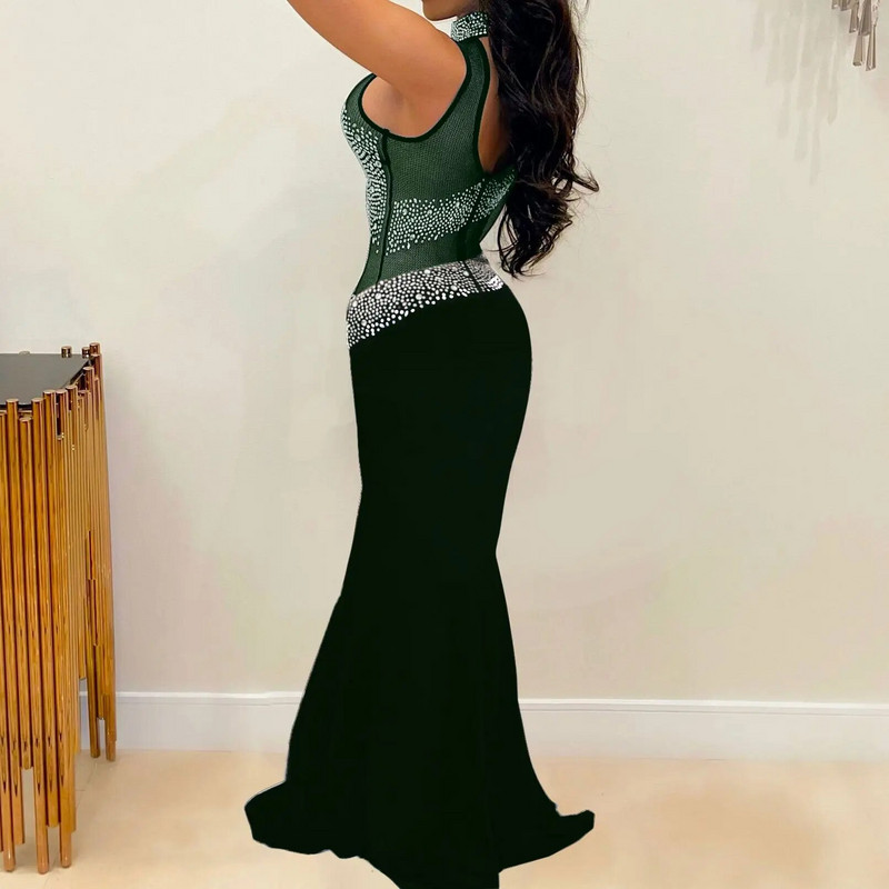 Didelio dydžio moteriška vakarinė suknelė Kalnų krištolinio tinklelio elegantiškos suknelės 2023 m. vasaros moteriškas laisvalaikio gimtadienio chalatas Moteriška prabangi vakarinė suknelė