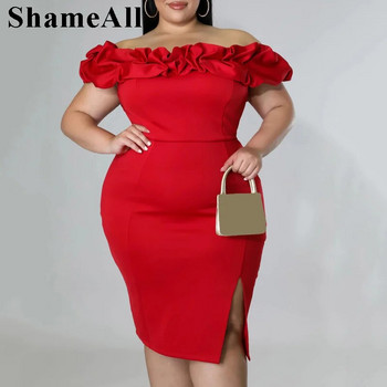 Plus Size Ruffle Off Shoulder Bodycon Party Club Φόρεμα 4XL Καλοκαιρινό στράπλες, βραδινό επίδεσμο επίσημο φόρεμα γενεθλίων