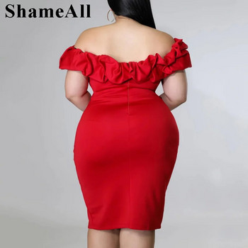 Plus Size Ruffle Off Shoulder Bodycon Party Club Φόρεμα 4XL Καλοκαιρινό στράπλες, βραδινό επίδεσμο επίσημο φόρεμα γενεθλίων