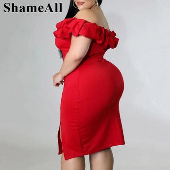 Plus Size Ruffle Off Shoulder Bodycon Party Club Φόρεμα 4XL Καλοκαιρινό στράπλες, βραδινό επίδεσμο επίσημο φόρεμα γενεθλίων