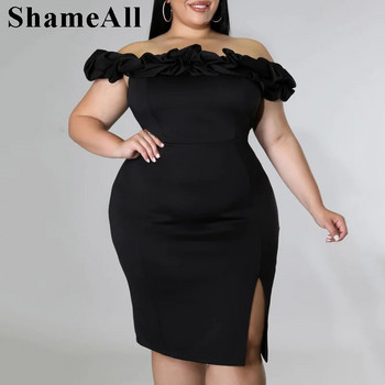 Plus Size Ruffle Off Shoulder Bodycon Party Club Φόρεμα 4XL Καλοκαιρινό στράπλες, βραδινό επίδεσμο επίσημο φόρεμα γενεθλίων