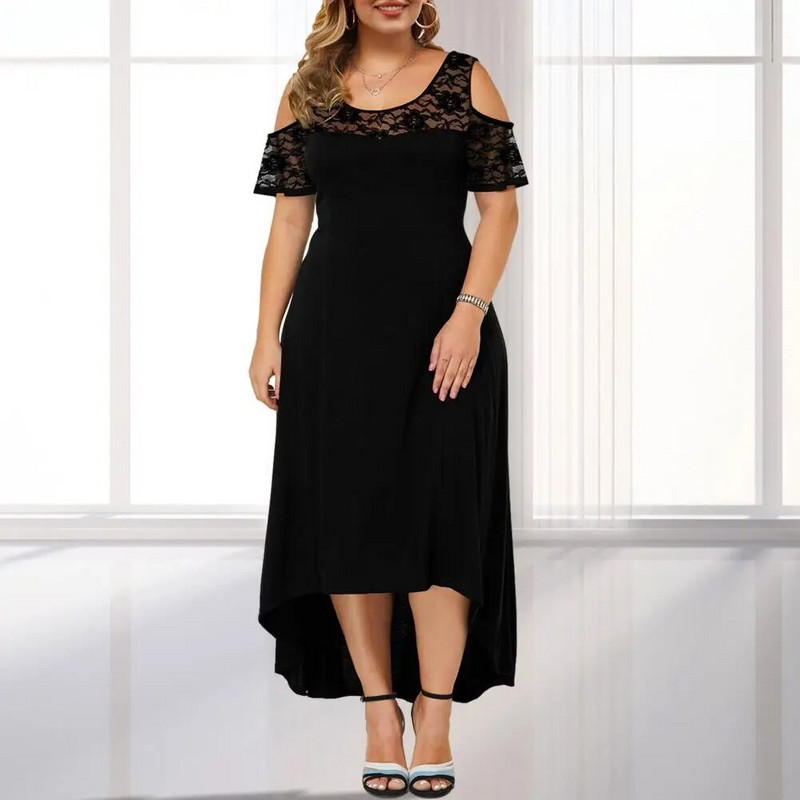 Ženska haljina veće veličine visokog struka, ženska haljina kratkih rukava, starinska haljina s nepravilnim rubom