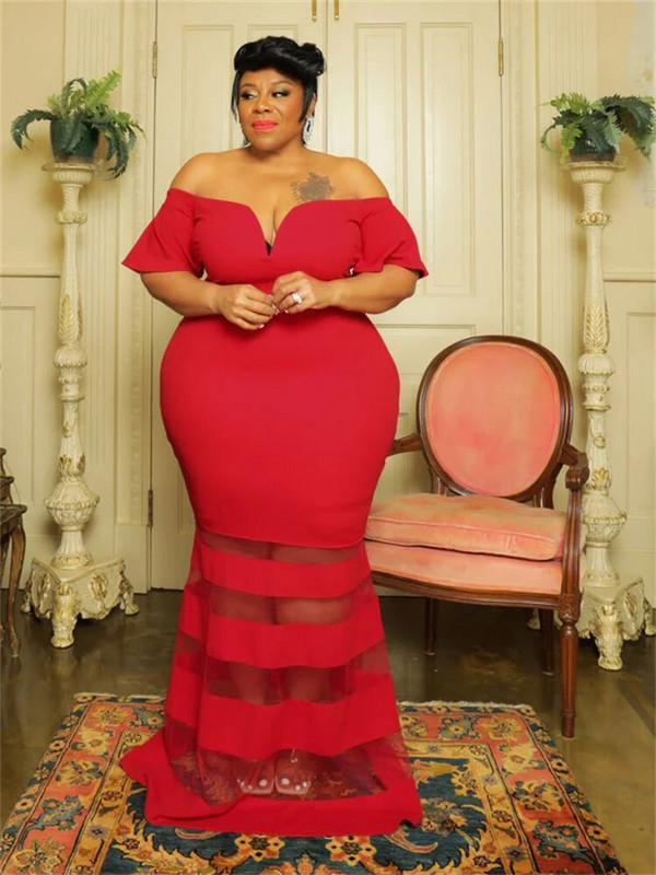 „Wmstar“ didelio dydžio suknelės moterims vakarėliams, tinklinio tinklinio audinio trumpomis rankovėmis nuo pečių Naujos „Maxi“ suknelės didmeninė prekyba