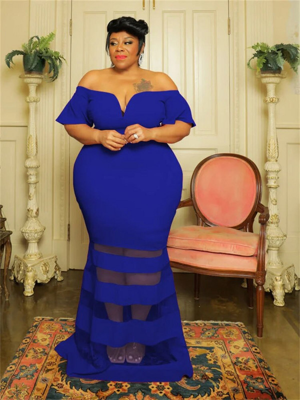 „Wmstar“ didelio dydžio suknelės moterims vakarėliams, tinklinio tinklinio audinio trumpomis rankovėmis nuo pečių Naujos „Maxi“ suknelės didmeninė prekyba