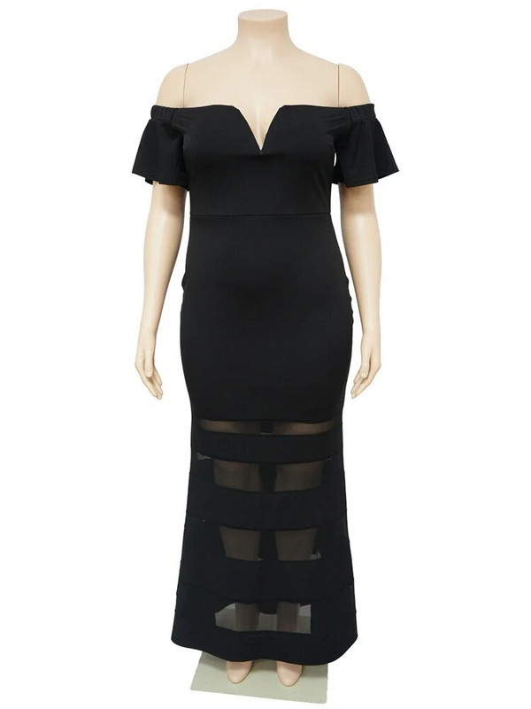 „Wmstar“ didelio dydžio suknelės moterims vakarėliams, tinklinio tinklinio audinio trumpomis rankovėmis nuo pečių Naujos „Maxi“ suknelės didmeninė prekyba