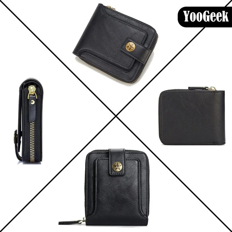 Vyriška senovinė piniginė PU odinė trumpa piniginė Vyriška su užtrauktuku, vienspalvės piniginės Aukštos kokybės patvarios patogios piniginės