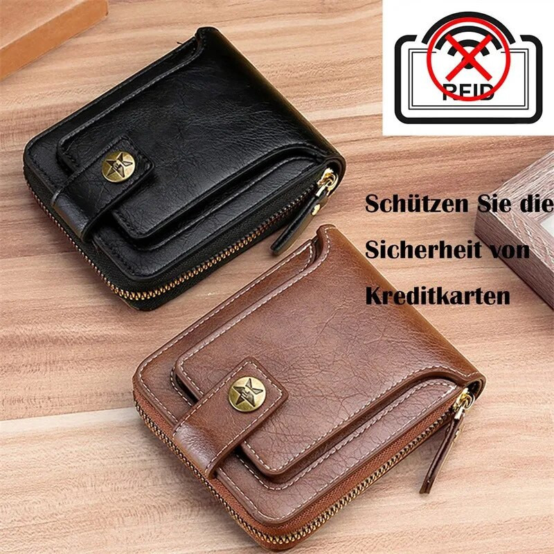 Vyriška senovinė piniginė PU odinė trumpa piniginė Vyriška su užtrauktuku, vienspalvės piniginės Aukštos kokybės patvarios patogios piniginės