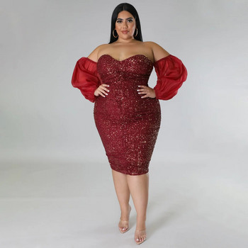 Φόρεμα SOMOIA Plus Size Σέξι φόρεμα με παγιέτες Στράπλες γάζα μασίφ βραδινό φόρεμα στενό ζεστό φόρεμα για πάρτι για κορίτσια Χονδρική Dropshipping