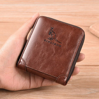 Портфейл от кожа за мъже, цип, държач за RFID карта Портмоне, портмоне, луксозни дизайнерски мъжки портфейли, мъжки къс картодържател
