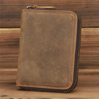 Novčanik s patentnim zatvaračem od kože za muškarce, kratka torbica za novac, držač kreditne kartice, džep za novčiće, veliki, čvrsti, standardni muški novčanici