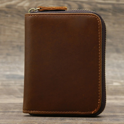 Novčanik s patentnim zatvaračem od kože za muškarce, kratka torbica za novac, držač kreditne kartice, džep za novčiće, veliki, čvrsti, standardni muški novčanici