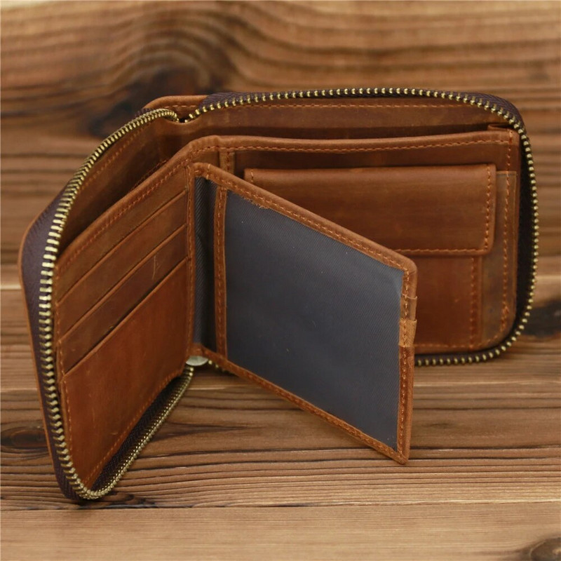 Novčanik s patentnim zatvaračem od kože za muškarce, kratka torbica za novac, držač kreditne kartice, džep za novčiće, veliki, čvrsti, standardni muški novčanici