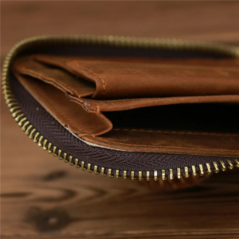 Novčanik s patentnim zatvaračem od kože za muškarce, kratka torbica za novac, držač kreditne kartice, džep za novčiće, veliki, čvrsti, standardni muški novčanici