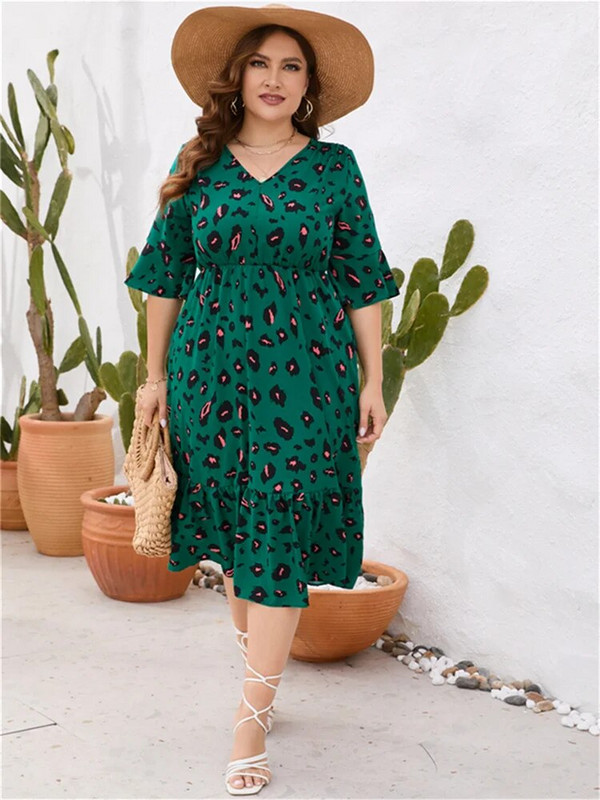 Didelio dydžio vasarinė medvilninė moteriška suknelė su aukštu juosmeniu 2023 m. Nauja, laisvalaikio raukšlėta moteriška moteriška suknelė Žalia vidutinio dydžio moteriška suknelė