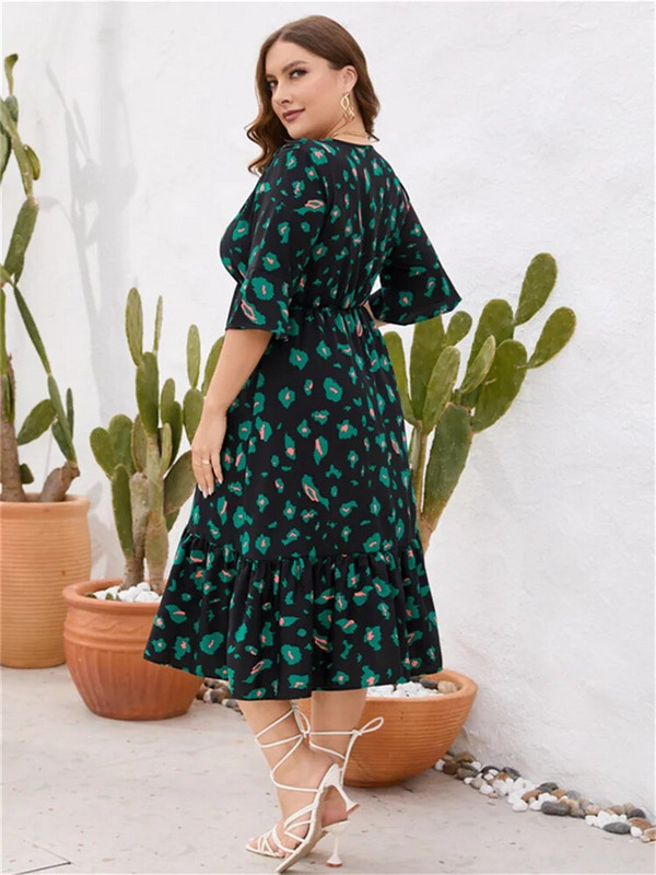 Didelio dydžio vasarinė medvilninė moteriška suknelė su aukštu juosmeniu 2023 m. Nauja, laisvalaikio raukšlėta moteriška moteriška suknelė Žalia vidutinio dydžio moteriška suknelė