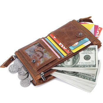 Мъжки портфейл от кожа Луксозен дизайнерски мъжки портмоне Поставка за карти Къси портфейли с джоб с цип Мъжка чанта за пари Подарък