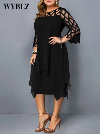 WYBLZ Plus Size Φορέματα για Γυναικεία 4xl 5xl 6xl Καλοκαιρινό Κομψό Διχτυωτό Μανίκι Λευκό Γυναικείο Φόρεμα Μεγάλο μέγεθος Casual Φορέματα για πάρτι